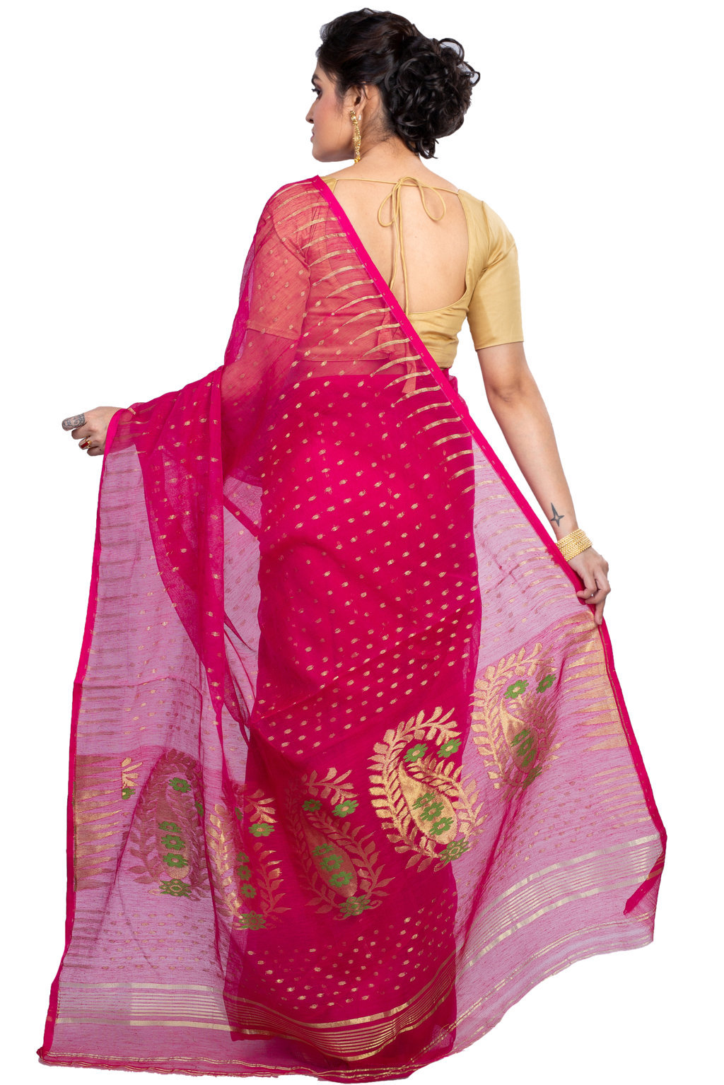 Purple Blended Cotton New HALF  JAMDINE Jamdani Saree (4109)